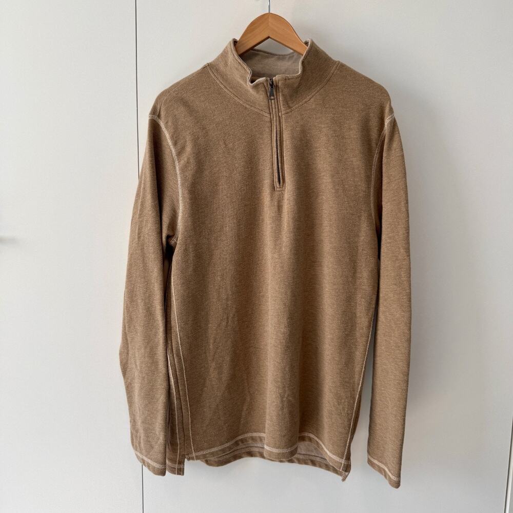 BKE Sweater Mens Large Beige Quarter Zip Mock Neck Pullover